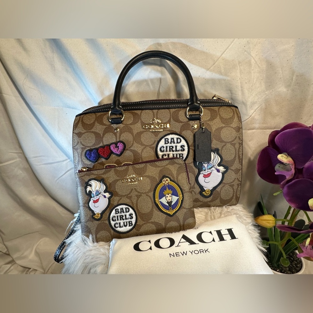 Coach Disney X Villain Bundle Handbag & Wristlet In Signature Canvas W Patches